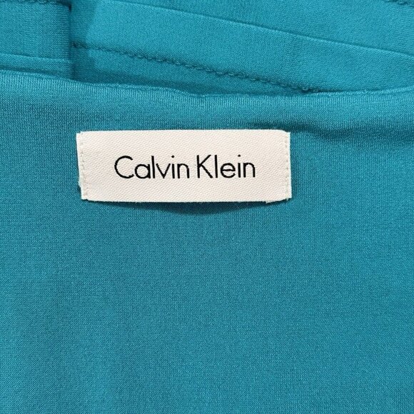 CALVIN KLEIN Teal Bandage Dress Sz 0/2‎ Pleated Crossover Waist PinTuck Slinky - Picture 8 of 14